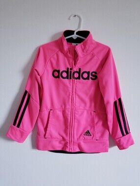 adidas Bright Pink Girl's Full-Zip  Sweatshirt with Black Accents